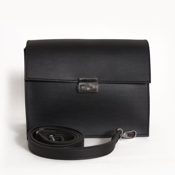 CHARLIE Black Leather Crossbody Handbag with Lock & Key