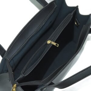 Black CREW Leather Tote Bag with double handles and a spacious design.