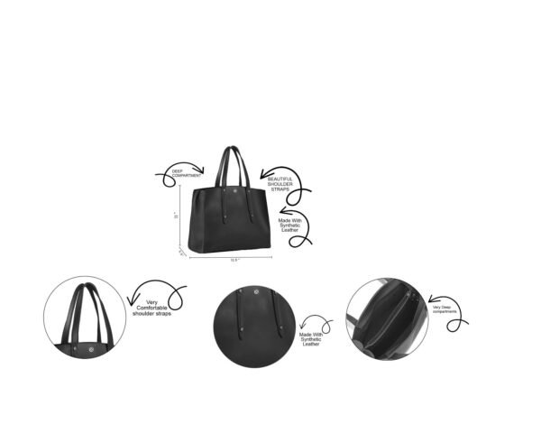 Black CREW Leather Tote Bag with double handles and a spacious design.