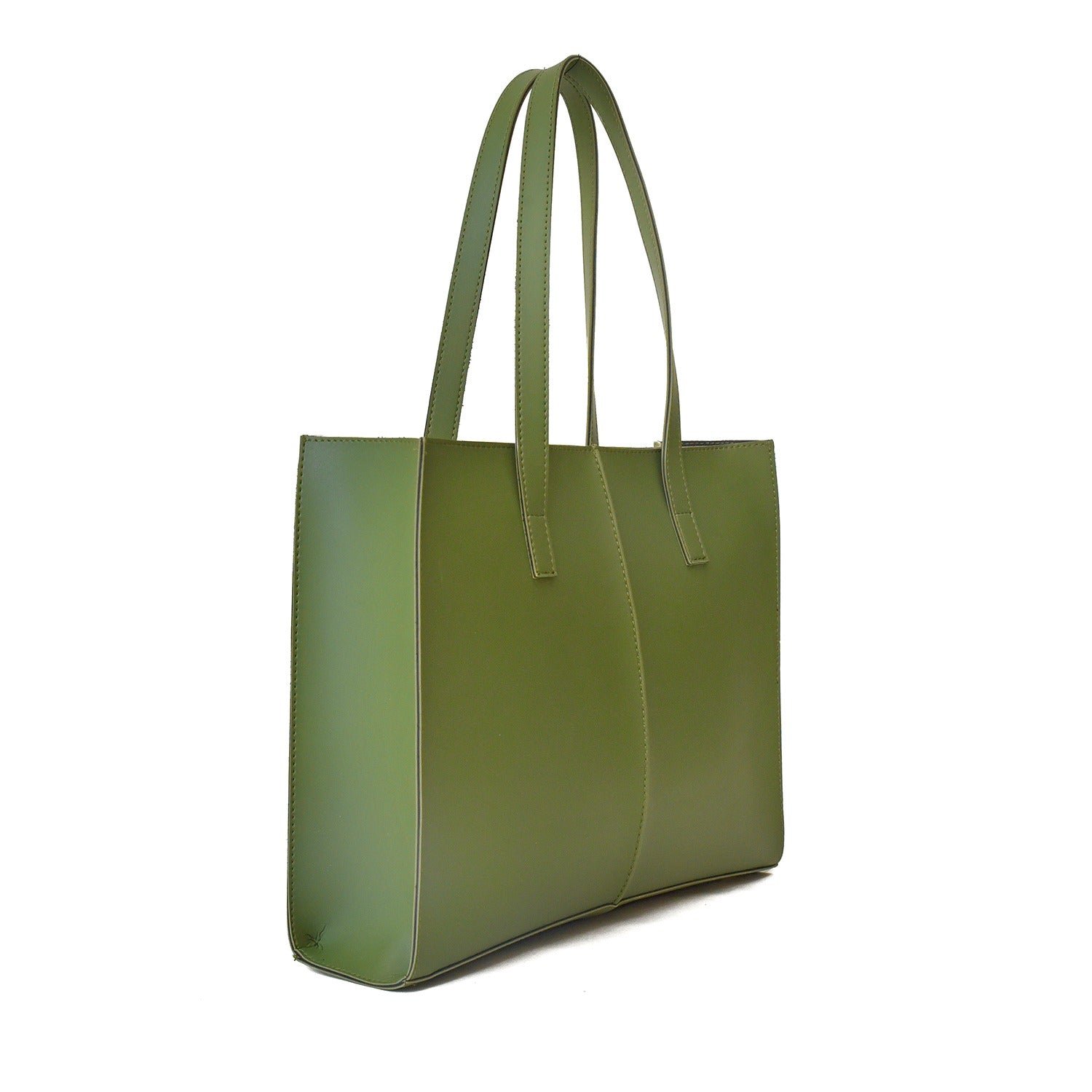 EVERYDAY Green Tote Bag with sturdy double handles and protective bottom studs.