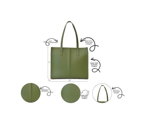 EVERYDAY Green Tote Bag with sturdy double handles and protective bottom studs.