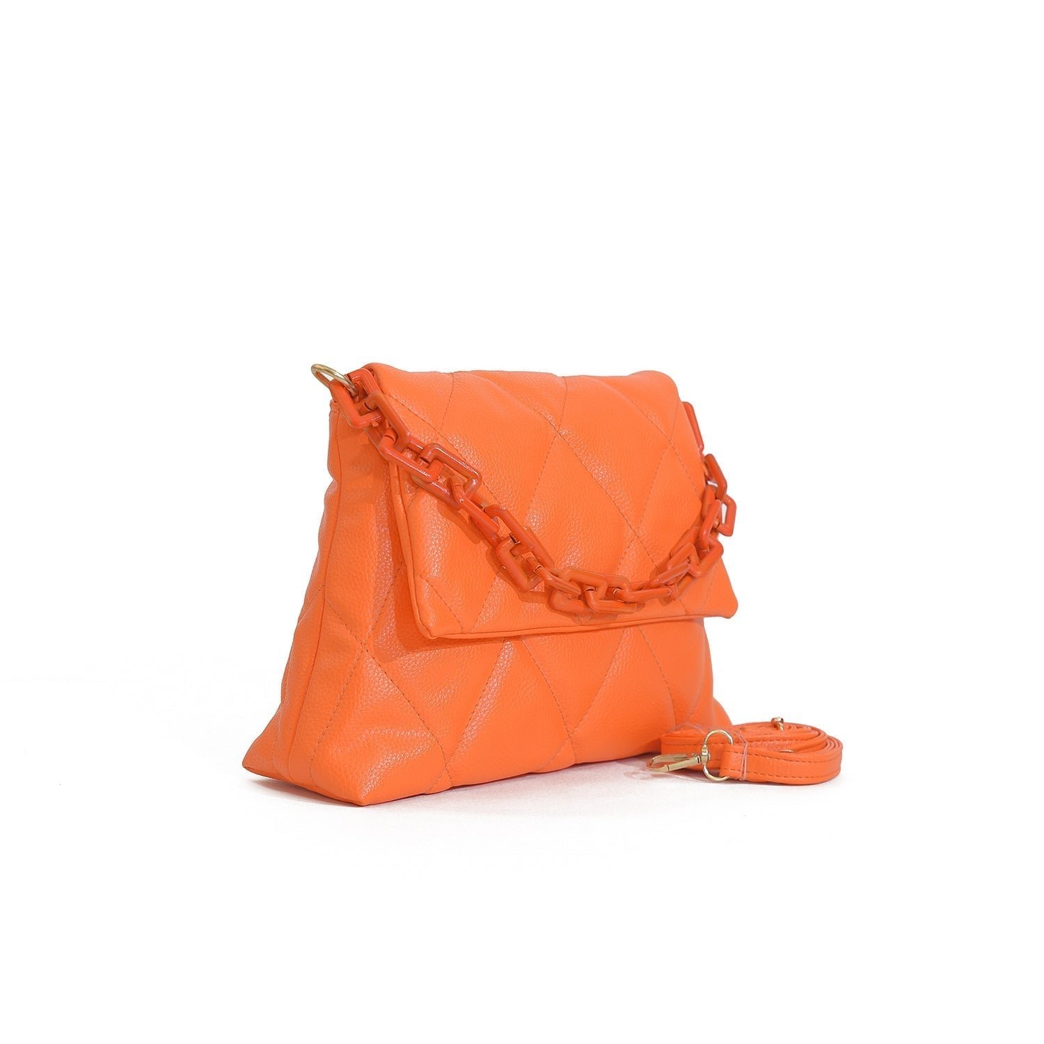 Vibrant orange quilted hand bag with secure closure