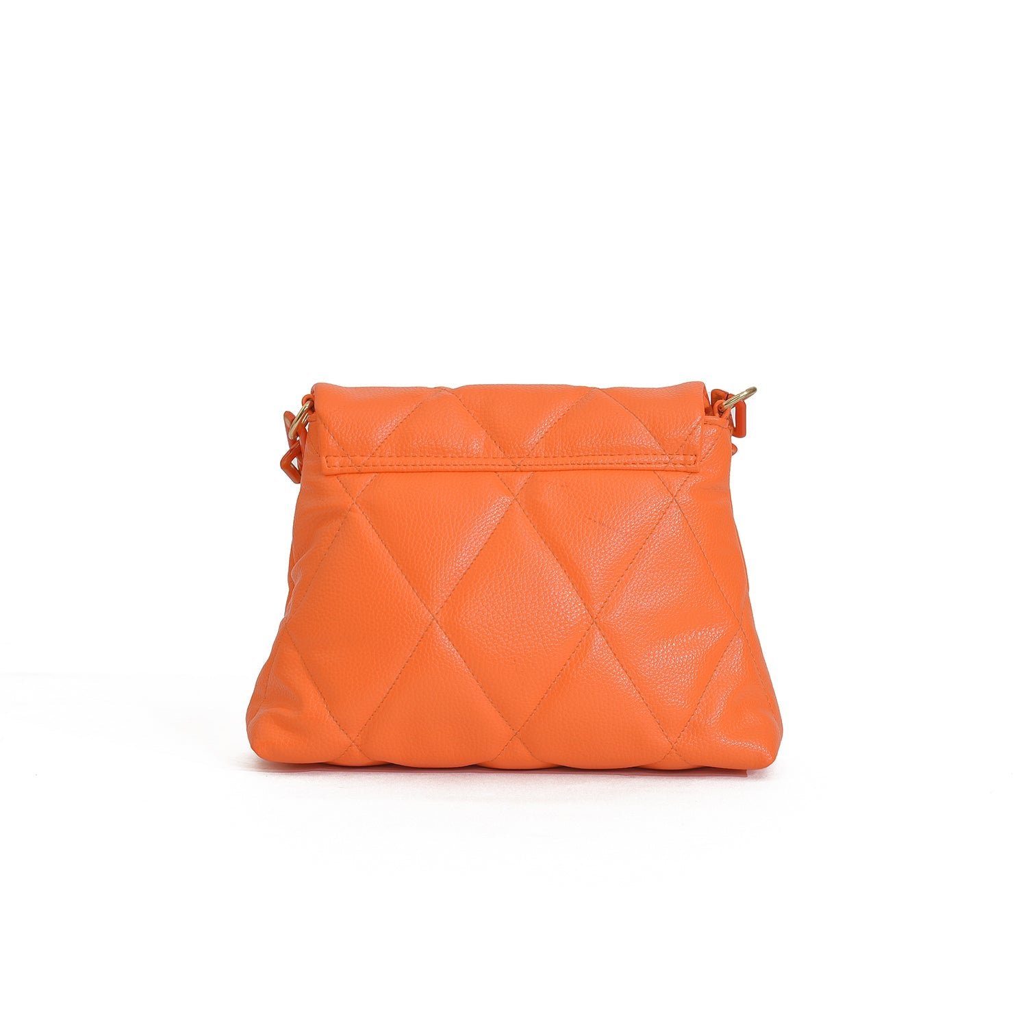 Vibrant orange quilted hand bag with secure closure