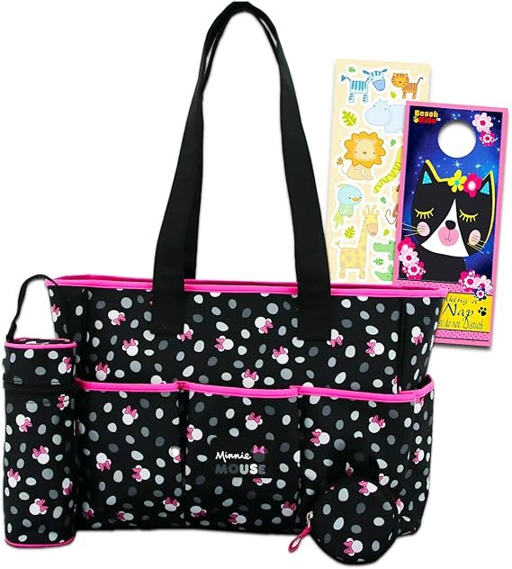 Minnie Mouse Baby Diaper Bag Tote - Bundle with 8 Pockets