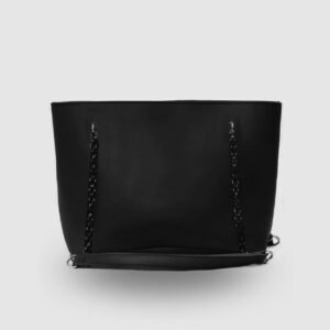 BLACK CHAIN LUXE TOTE – premium faux leather tote bag with a sleek chain strap, offering durability and elegance at an affordable price in Pakistan.