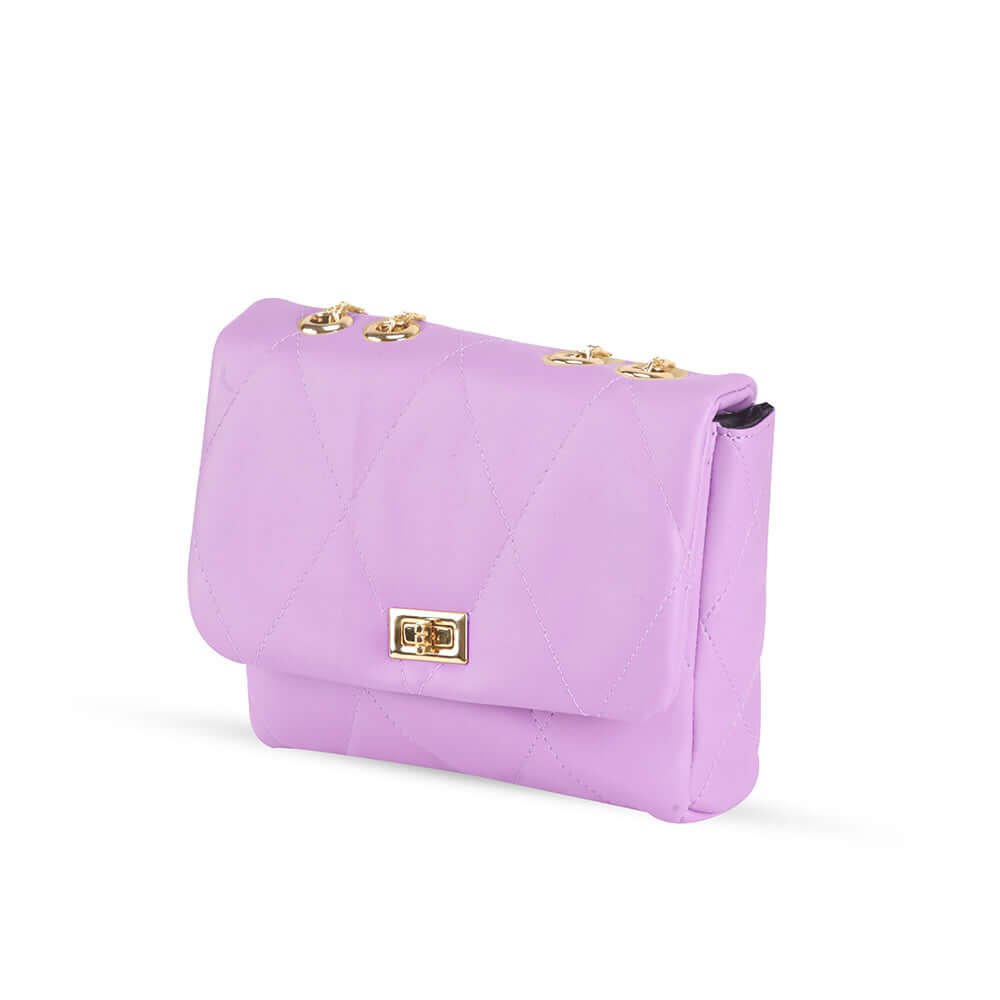 A stylish Swiss shoulder bag in a captivating lilac Color, featuring an elegant chain design, now available in Pakistan.