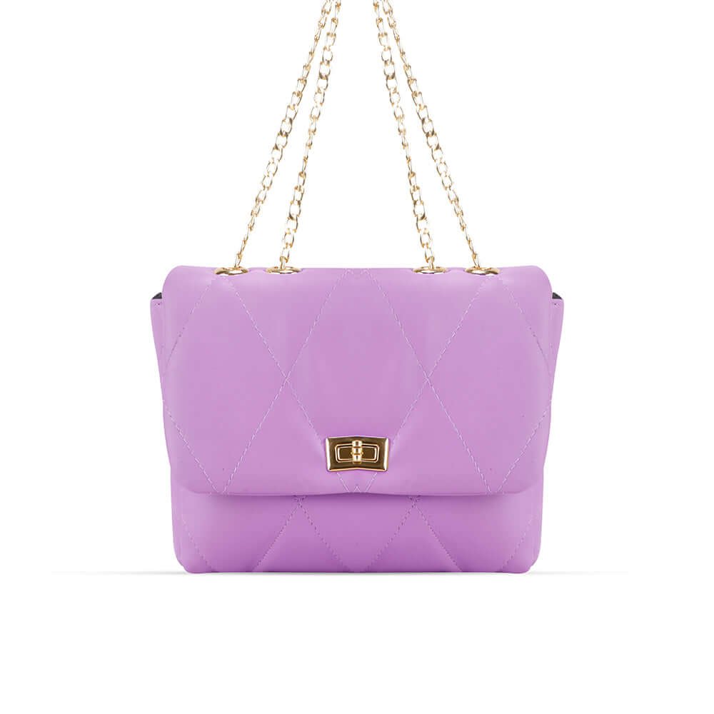 A stylish Swiss shoulder bag in a captivating lilac Color, featuring an elegant chain design, now available in Pakistan.