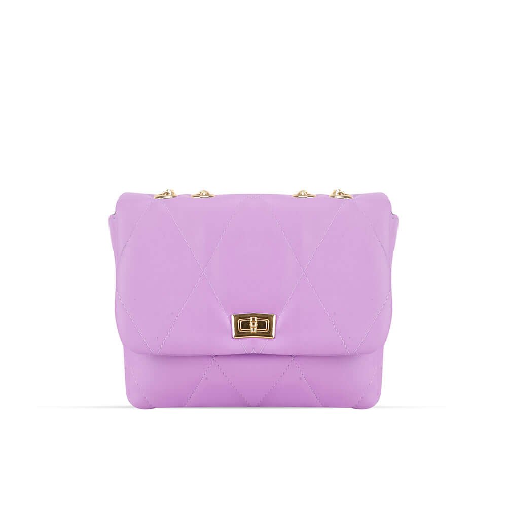 A stylish Swiss shoulder bag in a captivating lilac Color, featuring an elegant chain design, now available in Pakistan.