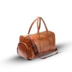 A BERLIN Duffel Bag with a large capacity, premium leather design, sturdy handles, and an adjustable strap for convenient travel in Pakistan.