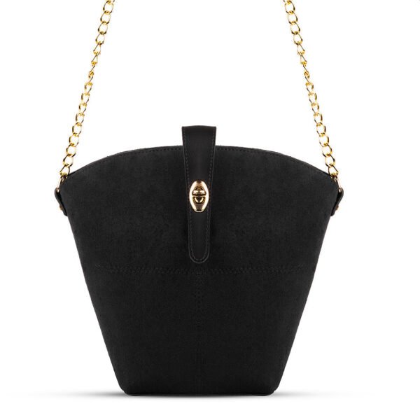 A bucket suede bag in a sleek design, offering a luxurious look and premium feel, available in Pakistan.