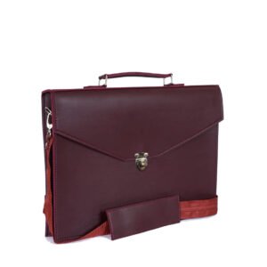 Maroon Brook LAPTOP BAG with a metal clasp, adjustable strap, and professional design for work and travel in Pakistan.