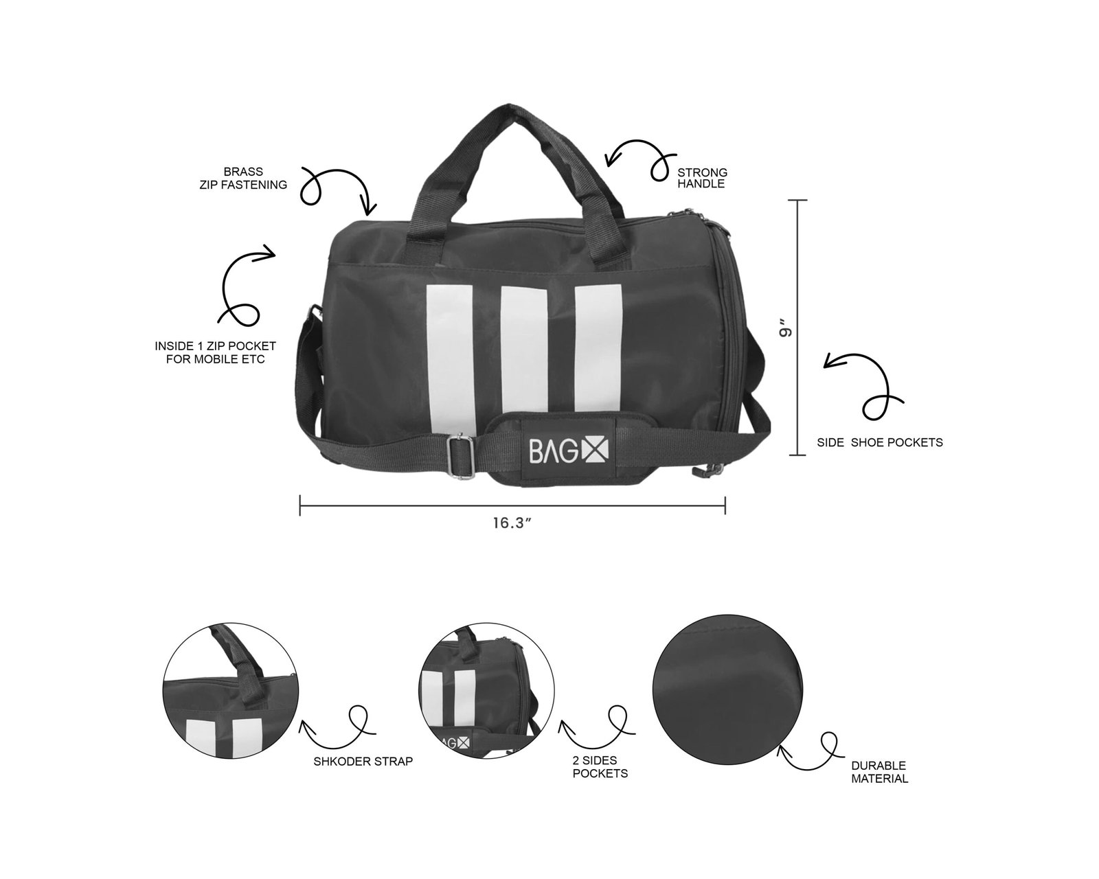A Duffel Bag with a multi-use design, featuring a spacious interior, durable build, sturdy handles, and an adjustable strap for travel and daily use.