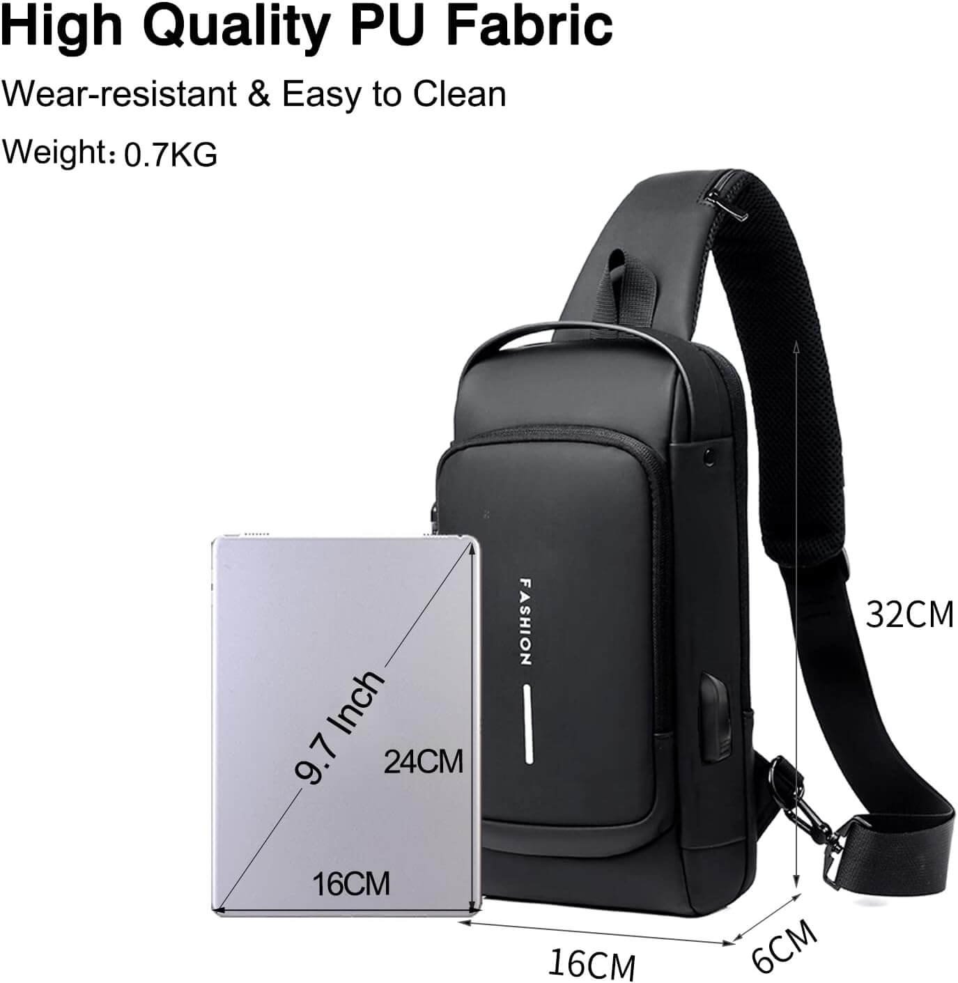 FANDARE Anti-theft Crossbody Bag and Backpack in sleek black, perfect for carrying daily essentials. Ideal for content creators to securely store important items. A compact yet highly functional mini bag, now available in Pakistan.