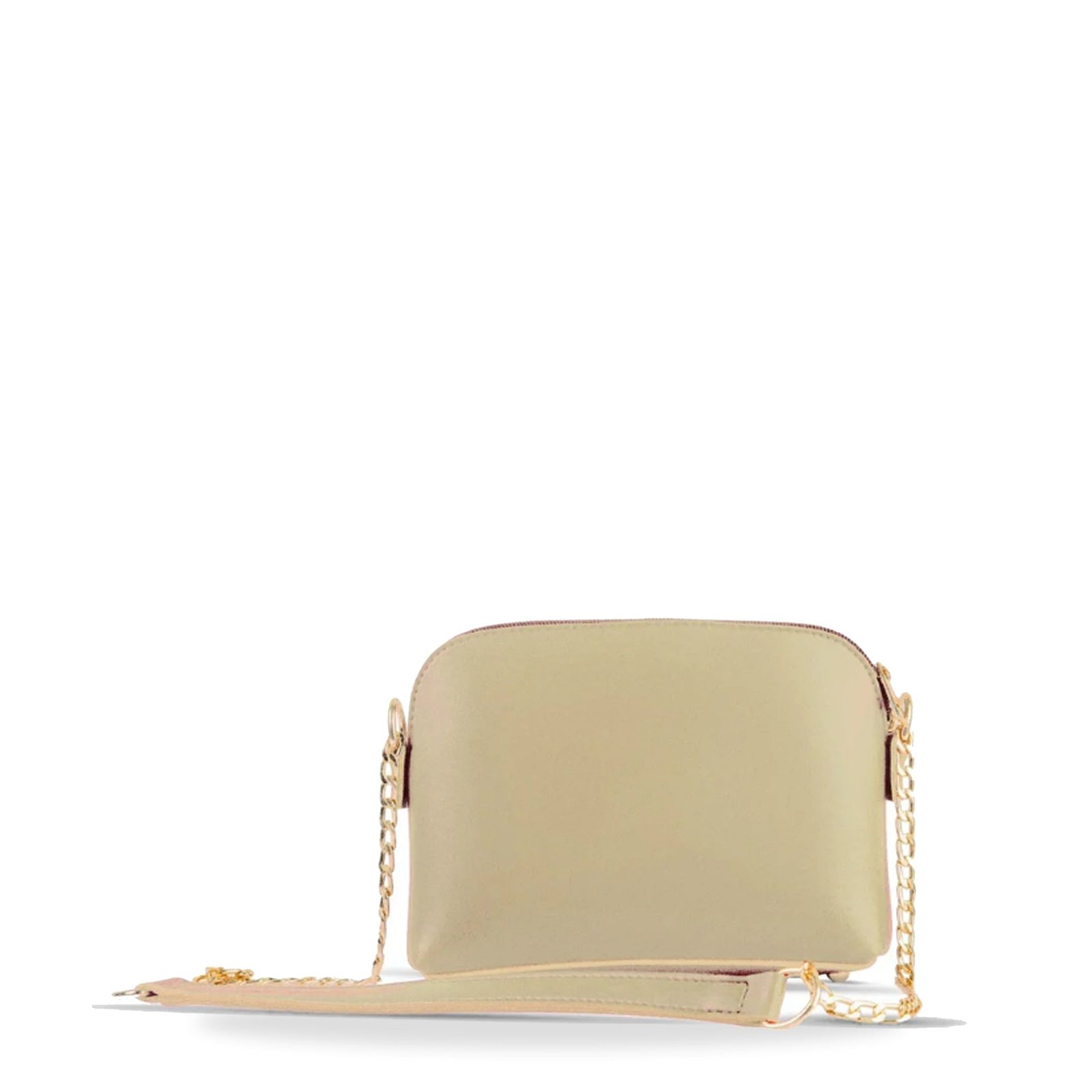 A compact crossbody bag with an adjustable strap in a beige color and a sleek design, perfect for on-the-go style in Pakistan.