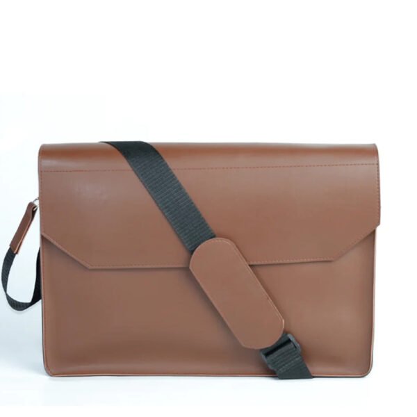 Brown LAPTOP BAG with a Sleek Design, adjustable shoulder strap, and secure flap closure for business and travel in Pakistan.