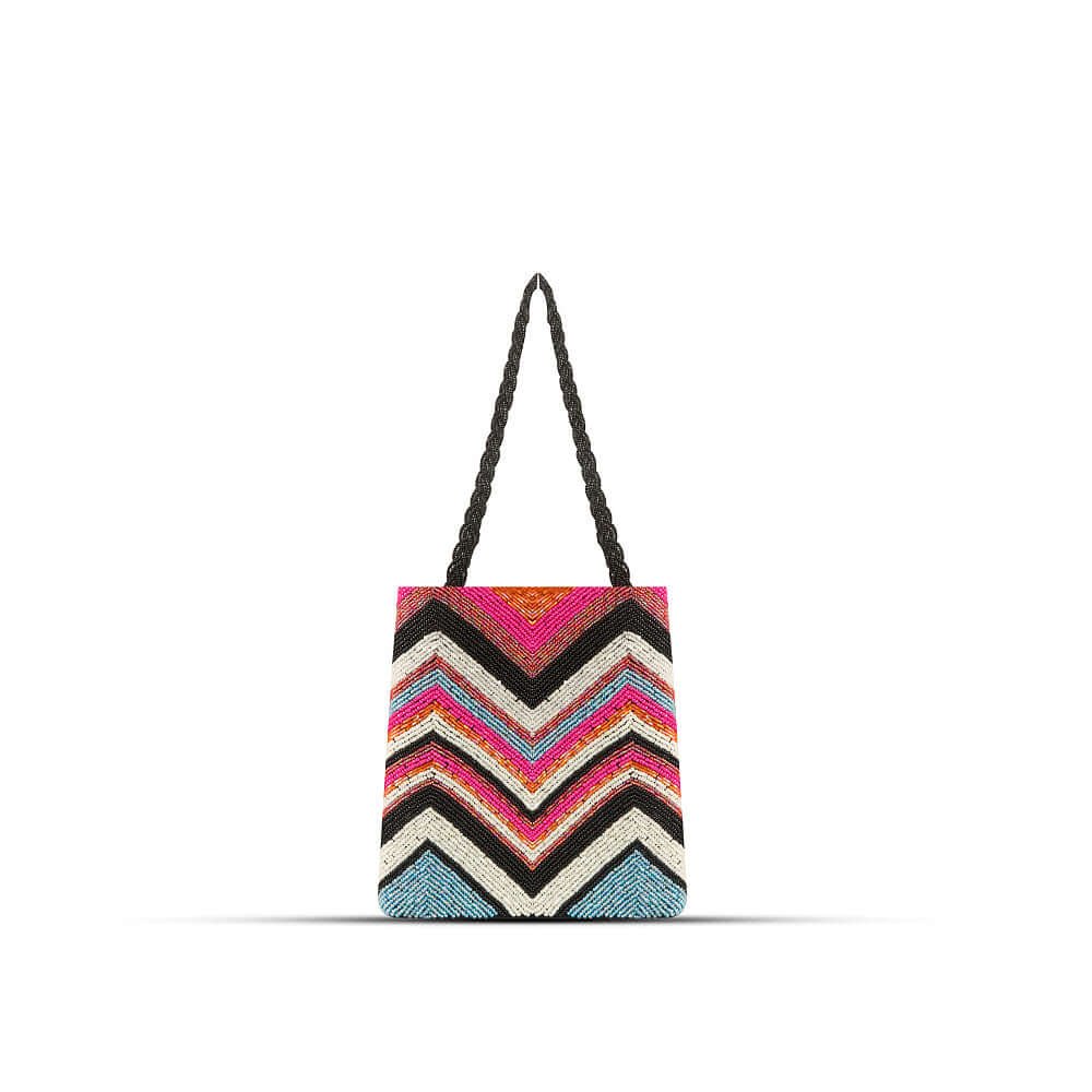Multi-Colored Beaded Handbags featuring a stylish lining texture, spacious interior, and a convenient strap. Now available in Pakistan.