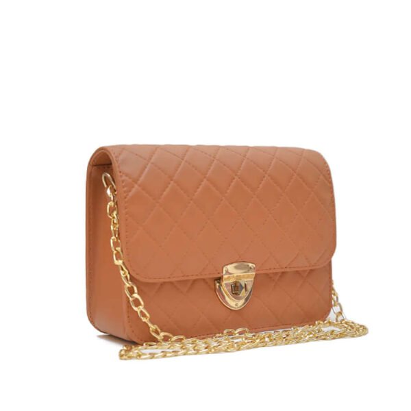 The Front Flap with a gold touch in adjustable gold chain is available in a brown color for women in pakistan