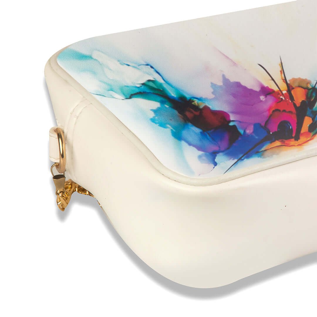 Robin CrossBody Bag in a Spacious Colorful design with a white color gold chain strap in Pakistan