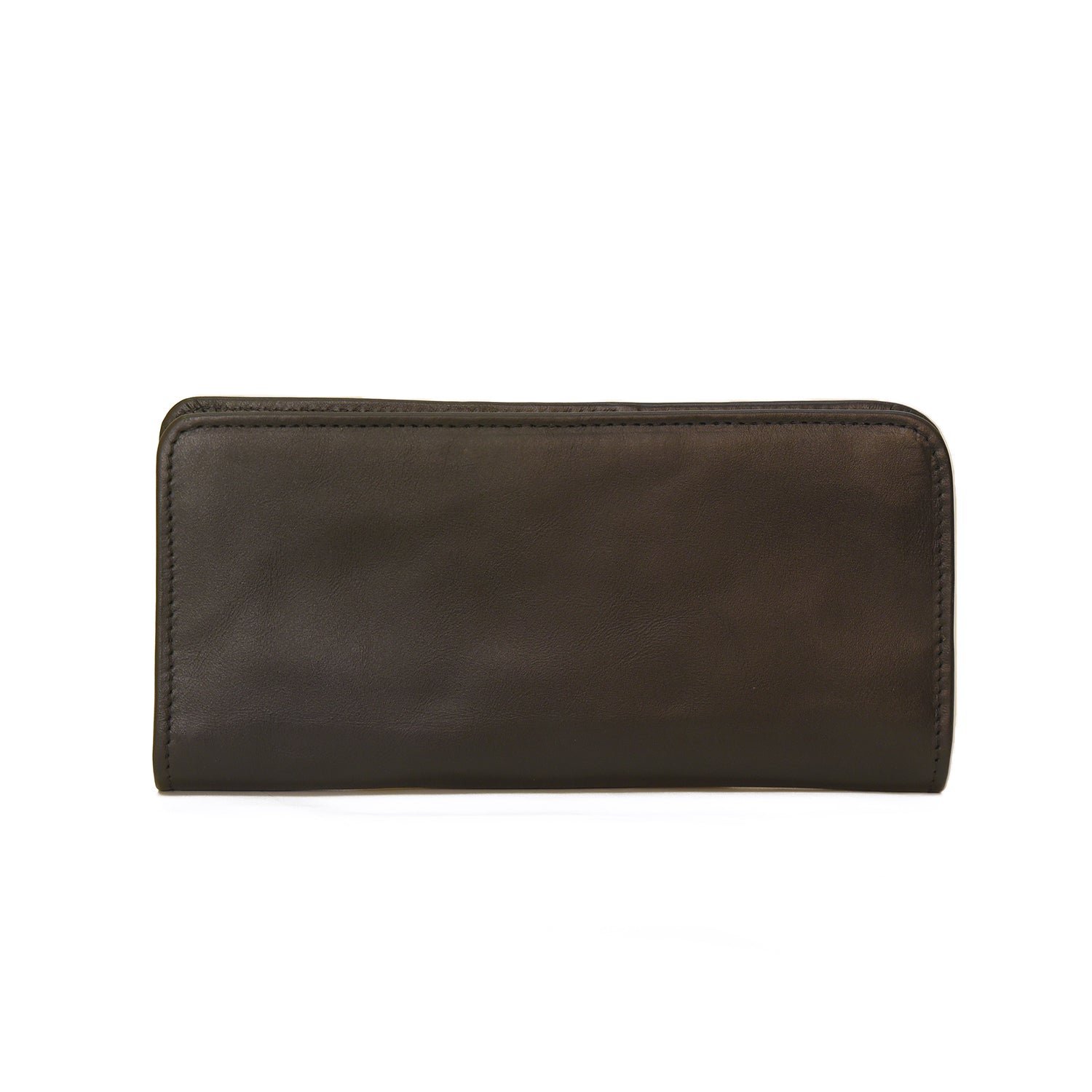 A sleek and elegant black leather wallet with a smooth finish, designed for a stylish and organized look.