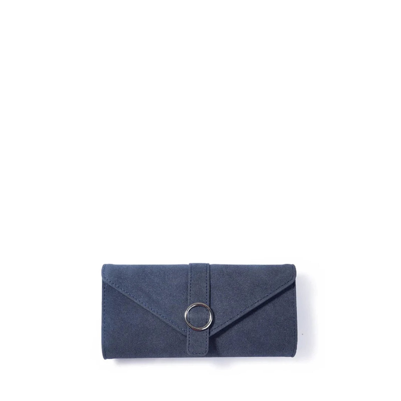 A sleek and stylish wallet in vibrant blue, featuring multiple card slots, a bill compartment, and a zippered coin pocket.