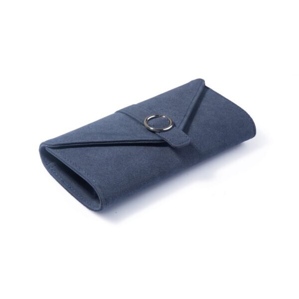 A sleek and stylish wallet in vibrant blue, featuring multiple card slots, a bill compartment, and a zippered coin pocket.