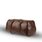 The WEEKENDER Duffel Bag, a premium leather travel bag with sturdy handles, a secure zipper, and a spacious design for versatile use.