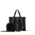 Zara 2-piece tote bag set in sleek black, featuring a premium leather classic finish and an adjustable strap. Available in Pakistan.