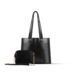 Zara 2-piece tote bag set in sleek black, featuring a premium leather classic finish and an adjustable strap. Available in Pakistan.