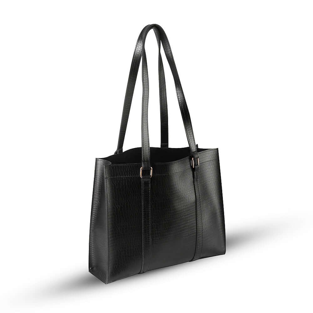 Zara 2-piece tote bag set in sleek black, featuring a premium leather classic finish and an adjustable strap. Available in Pakistan.