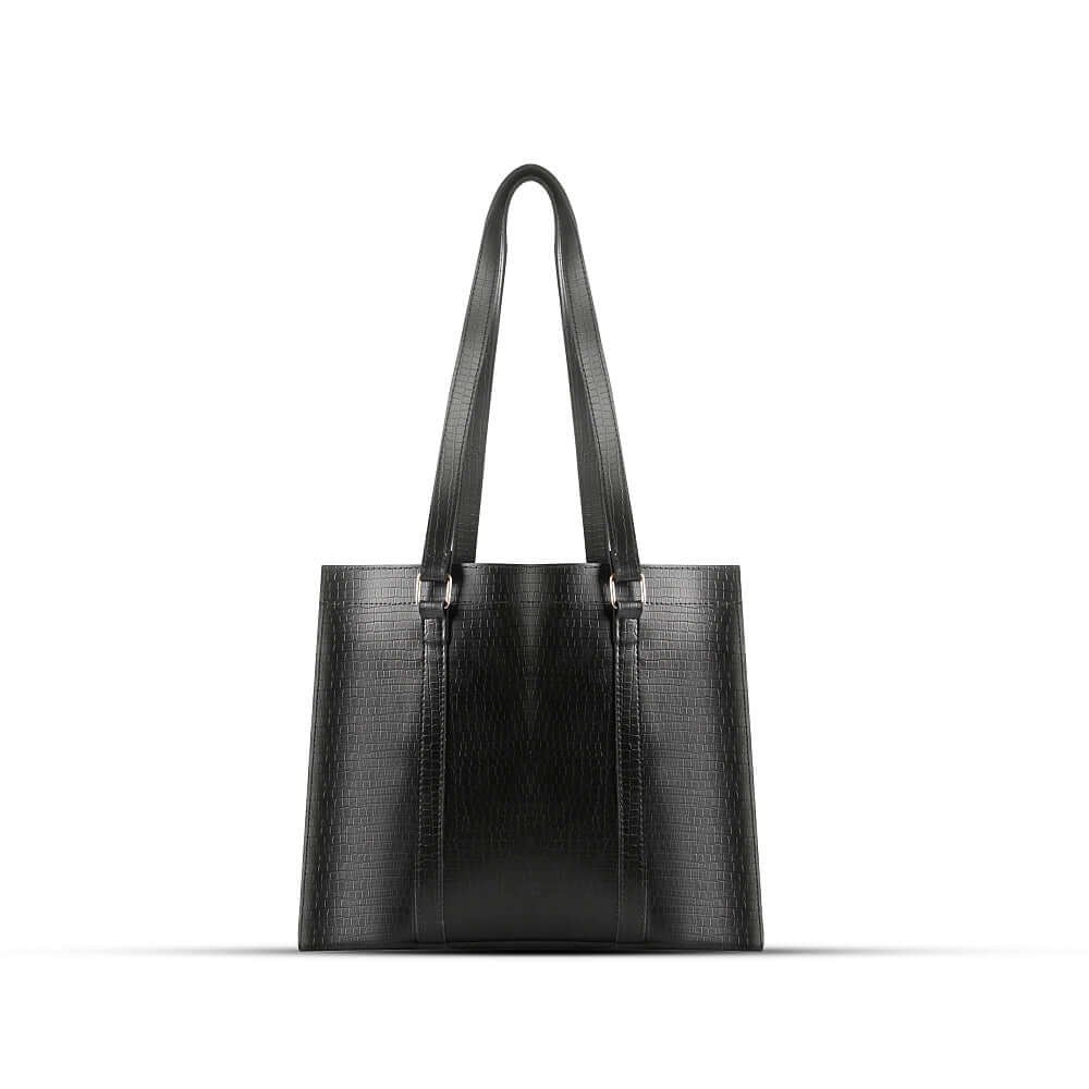 Zara 2-piece tote bag set in sleek black, featuring a premium leather classic finish and an adjustable strap. Available in Pakistan.