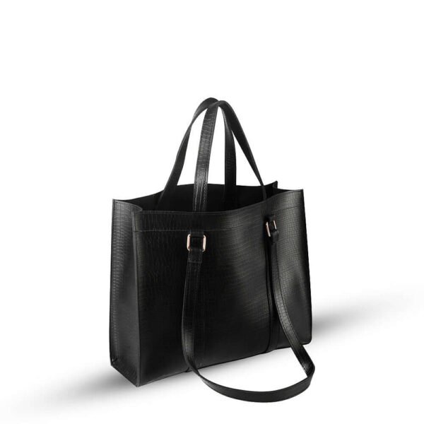 Zara 2-piece tote bag set in sleek black, featuring a premium leather classic finish and an adjustable strap. Available in Pakistan.