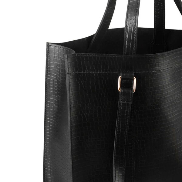 Zara 2-piece tote bag set in sleek black, featuring a premium leather classic finish and an adjustable strap. Available in Pakistan.