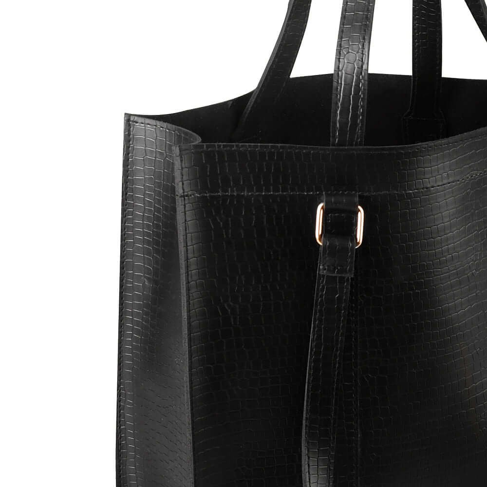 Zara 2-piece tote bag set in sleek black, featuring a premium leather classic finish and an adjustable strap. Available in Pakistan.