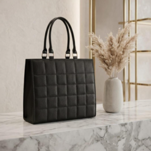Classic Black Grid Tote Bag for Women
