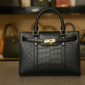 Black Crocodile Leather Shoulder Bag